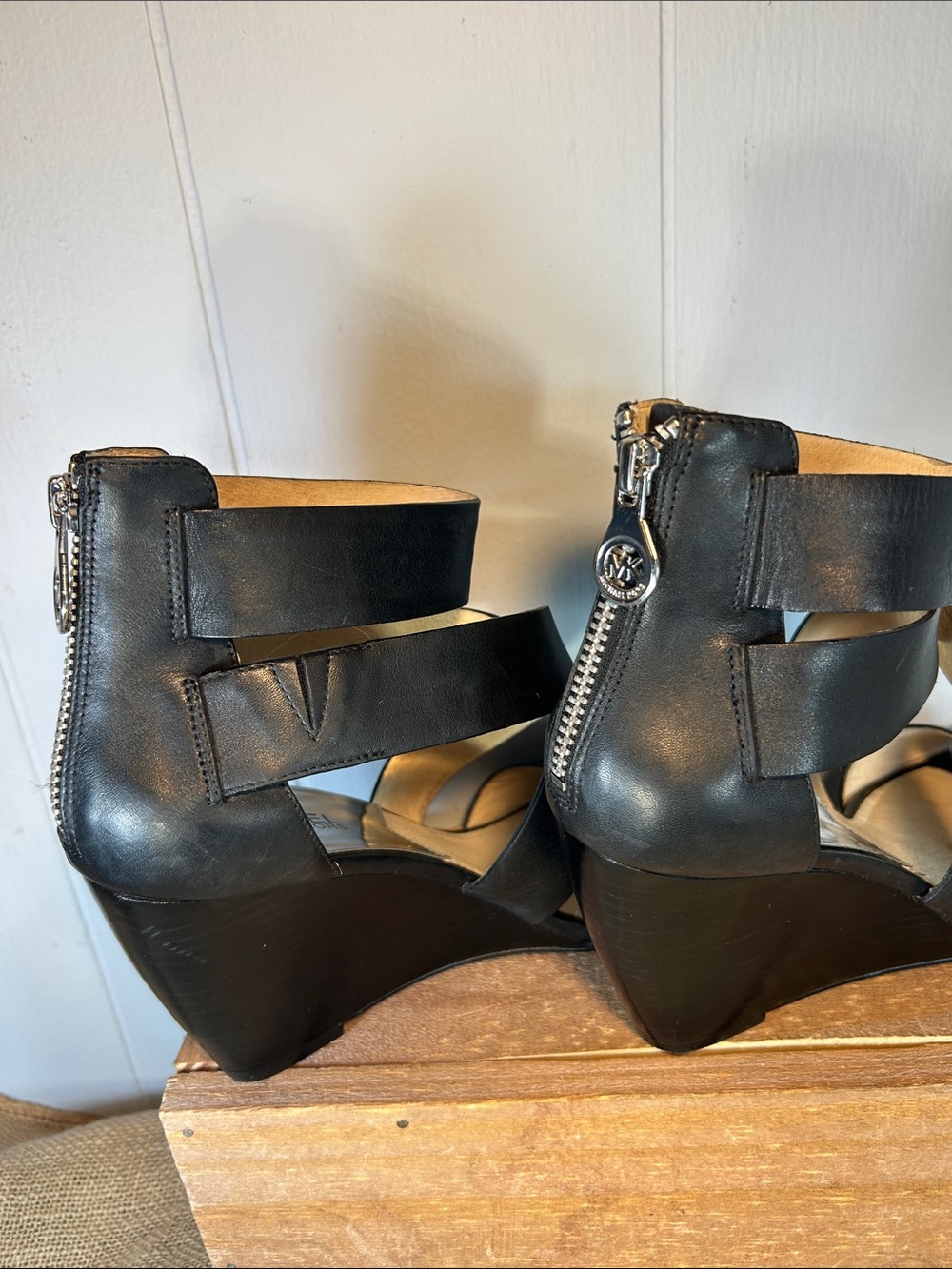 Michael Kors Black Strappy Wedge Sandals - Picture 11 of 13